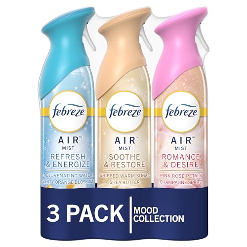 Air Mist Air Freshener Spray, Odor-Fighting Room Spray for Home and Bathroom and Kitchen, Aerosol Can, Refresh & Energize, Soothe & Restore, Romance & Desire Scent, 8.8oz, 3 Count