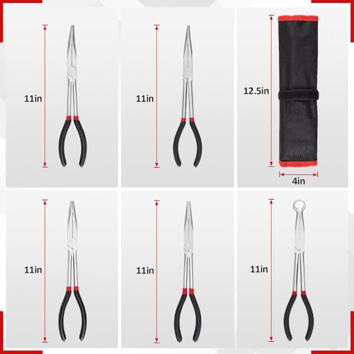 5Pcs Bent Nose Pliers 11 Inch Extra Long Needle Nose Pliers Set - view 4