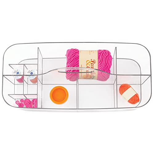 Plastic Divided Art and Craft Storage Organizer Caddy Tote Bin with Handle for Home Office and Living Room - Holds Pencils, Crayons, Sewing Supplies - Lumiere Collection, 2 Pack, Clear - view 5