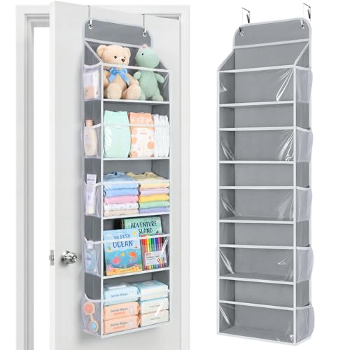 5-Tier Over the Door Organizer Hanging, 10 Side Pockets, Grey