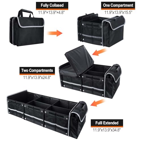Car Trunk Organizer with Insulated Cooler Bag, Foldable & Waterproof Storage Organizer with Lid for SUV, Truck, Sedan - 4 Large Adjustable Compartments, Heavy Duty & Collapsible Design - view 2