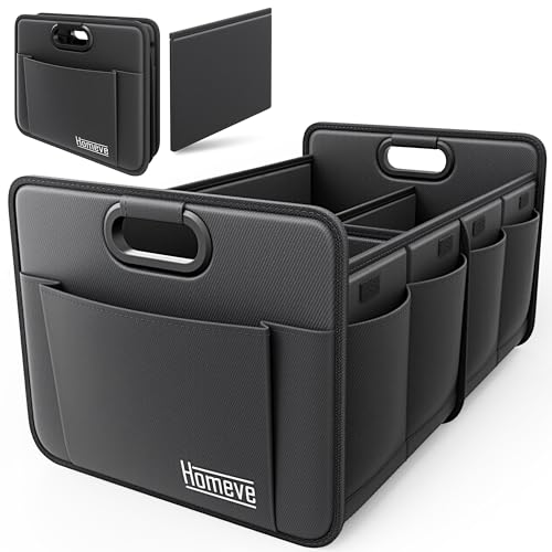 Car Trunk Organizer for SUV, 18.5Gal Large Capacity No-Sag Heavy Duty, Foldable Waterproof Anti-Slip Storage with 12 Pockets, Fit Sedan,Truck, Universal Car Accessories, Black, Large, 2 Compart
