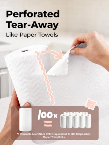 Microfiber Cleaning Cloth Roll 75 Packs, Reusable Tear Away Kitchen Towels, 12"x12", Washable, Scratch Free, Ultra Absorbent Dish Rags for Kitchen, Car, Home, Garage or Shop, White - view 2