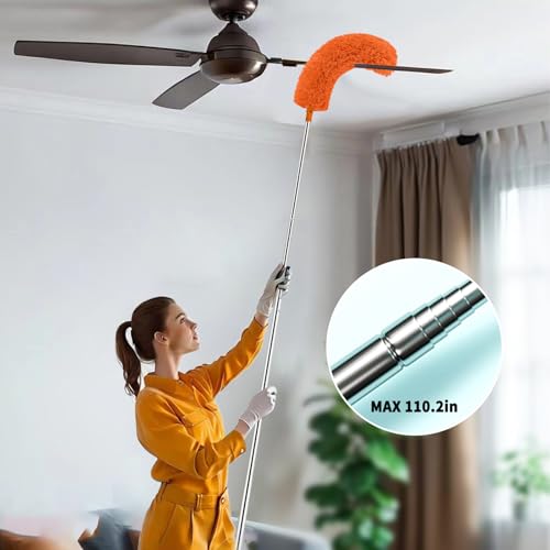 Cobweb Duster with Extension Pole,Cleaner Outdoor 110" Telescoping Extended Sspider Brush, Dusting Kit,Long Handle Reach for High Ceilings and Fans,Microfiber Webster Remover Tools Feather Dusters - view 3