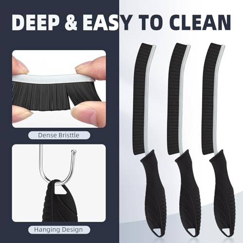 Hard Bristle Crevice Cleaning Brush - Home Cleaning Tools, Multi-Purpose Crevice Supplies for Kitchen, Bathroom, Toilet, Window, Vehicle, Faucets, Grout, Home (3, Black) - view 3