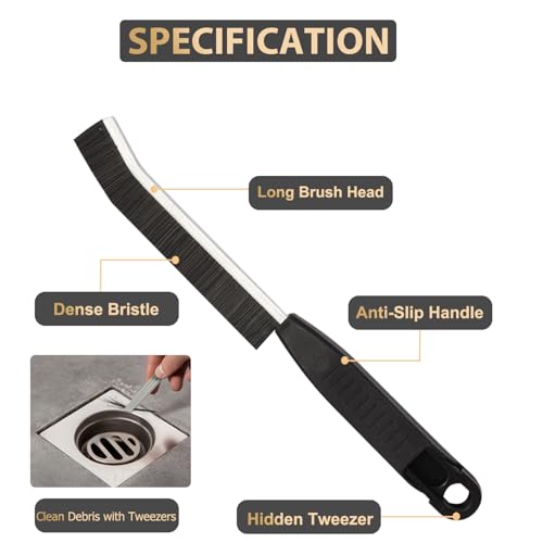 Hard Bristle Crevice Cleaning Brush,Grout Cleaner Brush,Scrub Brushes for Tile Floor,Gap Cleaning Supplies with Clip for Bathtub,Shower,Kitchen,Home Essentials,Gi-ft for Women Men(3PCS Frosted Black) - view 2