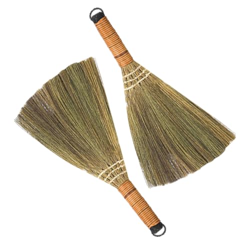 2Pcs Indoor Grass Broom Whisk Broom Thai Handle Broomstick Sweeping Cleaning Tool Asian Handmade Craft Broom for Home Kitchen Bedroom