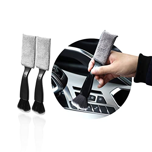 2 PCS Double Head Brush for Car Clean, Soft Auto Interior Duster Detailing Brushes, Universal Vehicle Dashboard Screen, Air Vents, Computer etc Cleaning Tool Accessories (Black)
