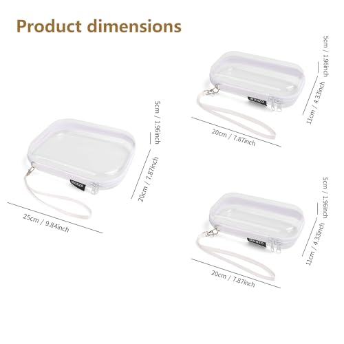 3 PCS Clear Hard Shell Zipper Case With Handle Strap，Clear Plastic Waterproof Cosmetic Makeup Bags Toiletry Pouches for Travel With Double Zipper，Kid's Toy Storage Organizer Bins Box - view 2