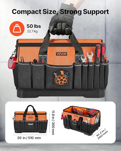 Tool Bag, 19.1 Inch, 33-Pocket Portable Large Tool Box Organizer Storage, Toolbox with Water-Resistant Base, Zipper, Adjustable Shoulder Strap Toolbag, for Men Women Dad Husband Fathers Day - view 3