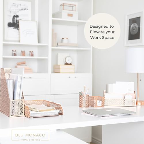 Rose Gold Desk Organizer Set | 6 Piece Metal Office Desk Organizer with Mail Sorter, Pen Cup, Sticky Note Holder, Magazine File, Card Holder, Paper Tray | Desk Organizers and Accessories - view 2