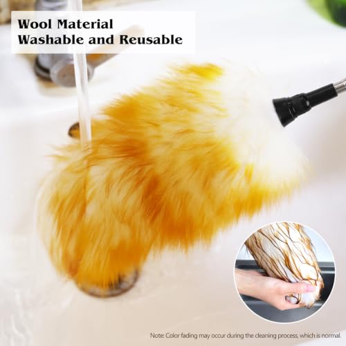 Lambswool Extendable Cleaning Duster 26-64 Inch, Anti-Static Wall Duster Cleaner with Sponge Grip and Stainless Steel Extension Pole for High Ceiling Fan, Interior, and Roof Dusting - Yellow & White - view 5