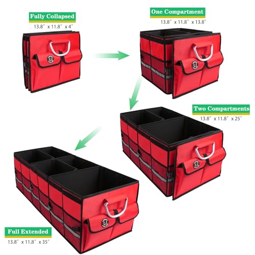 Big Car Trunk Organizer, Cargo Organizer SUV Trunk Storage Non Slip Bottom Waterproof Collapsible Durable Multi Compartments-(Oversize,Red) - view 4