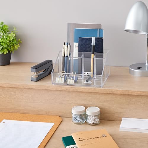 Stackable Desk Organizer, Clear Pen Pencil Makeup Brush Holder for Desktops and Vanities, 6 Compartment Caddy (Made in USA) - view 5
