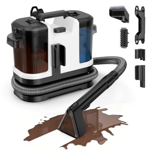 Portable Carpet Cleaner Machine, 21Kpa Handheld Upholstery Cleaner Machine with Self Cleaning und Large Tank, Deep Cleaning Shampooer for Furniture, Couch, Rug, Car, Pet Stains, White