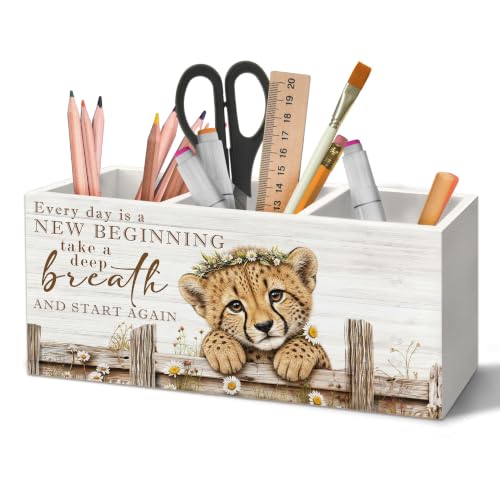 Motivational Leopard Pen Holder Organizer for Desk Accessories