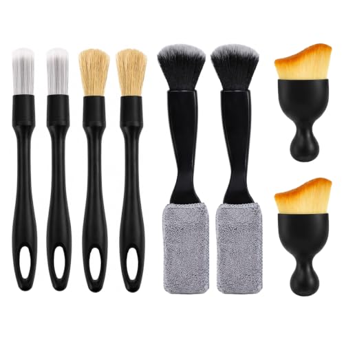 8PCS Car Detailing Brush Set, Multi-Use Auto Interior & Exterior Cleaning Brushes Soft Bristle Detailing Tools, Vehicle Brush Kit for Cleaning Air Vents Center Console Seat Gaps