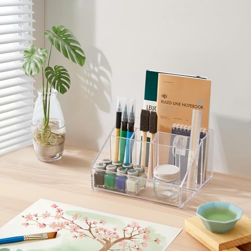 Stackable Desk Organizer, Clear Pen Pencil Makeup Brush Holder for Desktops and Vanities, 6 Compartment Caddy (Made in USA) - view 3