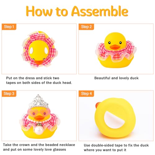 Car Rubber Duck Decoration Cute Princess Car Accessories Car Ducks for Dashboard with Crown Skirt Dress Love Heart Sunglasses Necklace - view 4