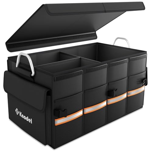 Car Trunk Organizer, Car Organizer With Lid, Heavy Duty Collapsible Trunk Storage for SUV, Truck, Cargo Trunk Organizer with Lid (Medium, Black)