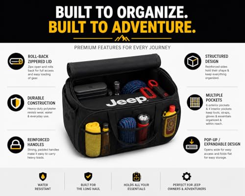 USA Officially Licensed Jeep Pop-Up Cargo Organizer - Expandable Collapsible Storage Caddy for Wrangler, Gladiator & SUVs, Black with Embroidered Logo - view 4