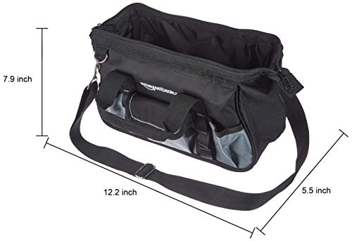 Durable Wear-Resistant Tool Storage Bag with Adjustable Shoulder Strap, Portable Tool Organizer, 16 Pockets, 12 in, Black & Gray - view 4