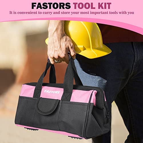 Pink Tool Bag for Women With 13-Inch Wide Mouth Double Zippers,Tool Bag With 8 Pockets Outside and 2 Pockets Inside(PINK) - view 2