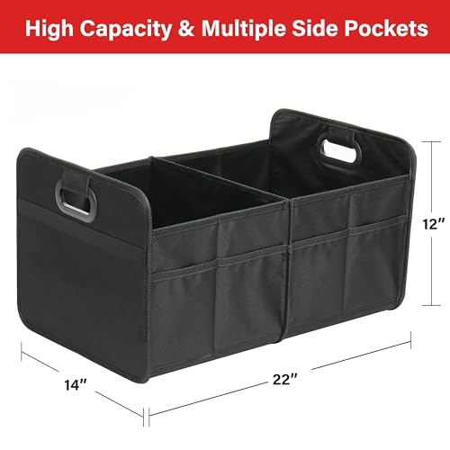 Car Trunk Organizer, 2 Compartments Collapsible Trunk Storage, Anti-slip Design, Made of Waterproof 600D Oxford Polyester, Suitable for SUV, Minivan, Truck, Standard Size, Black - view 3
