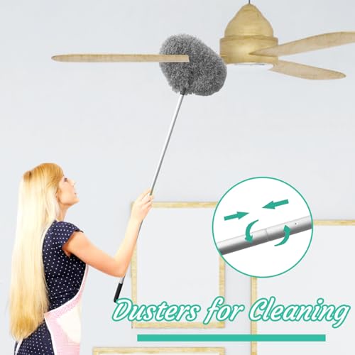 Ceiling Fan Cleaner Duster,Reusable Microfiber Ceiling Fan Blade Cleaner Duster with Extendable Long Handle Removable 13 to 48 in for Cleaning Bookshelves,Door,Window Top (Gray) - view 4