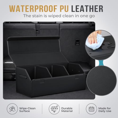 Car Trunk Organizer for SUV & Sedan - Magnetic Lid, Large Capacity PU Leather Waterproof Foldable Storage Box, Adjustable Dividers and Side Handles, Tools, Snacks & Auto Accessories, 29.5"x13"x11.4" - view 3