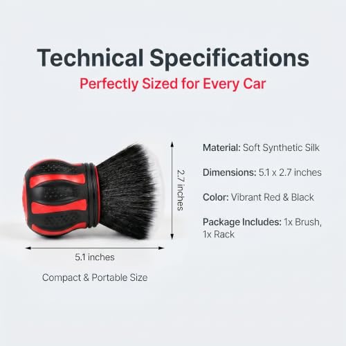 Car Detailing Brush, 5.12" x 2.76" Spherical Soft Bristles Interior Detail Brush with Storage Rack, Waterproof Portable Cleaning Tool for Dashboard Air Vents, Universal for Most Cars (Red) - view 2