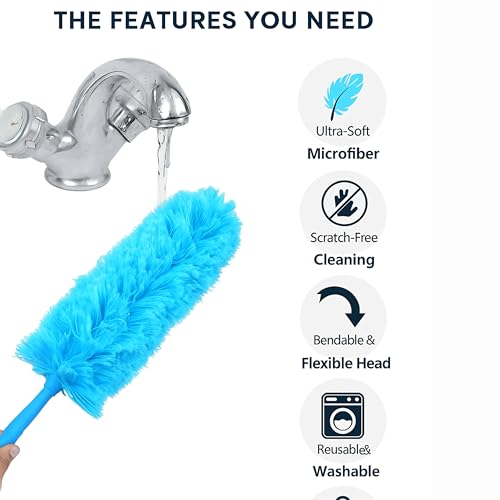 Microfiber Duster - 22'' Ceiling Fan Cleaner Duster, Dust Brush for Cleaning Window Blinds, Ceiling Fans, Furniture & Cars, Reusable Dust Remover Wand, Washable & Flexible Duster - view 6