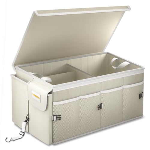 Trunk Organizer with Lid - 65L Collapsible Car Organizer, White