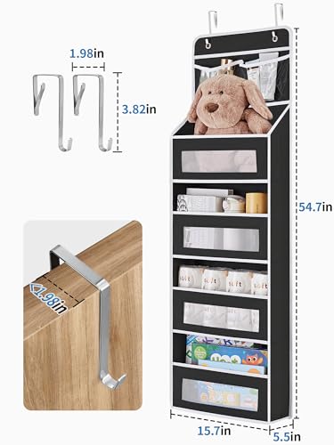 2 Pack 5-Shelf Over Door Organizer, Upgrade Hanging Storage with Clear Window, 50 lbs Load Storage Organizer for Bedroom, Bathroom, Nursery, Baby Kids Toys, Diapers, Pantry, Black - view 2