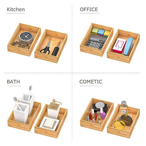 Bamboo Kitchen Drawer Organizer 9"x 6", Wooden Stackable Silverware Tray - view 6