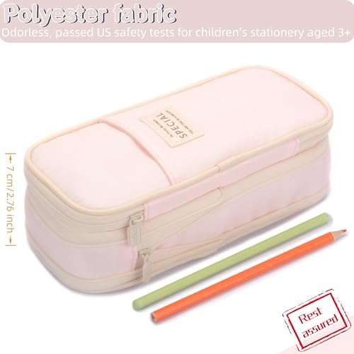 Large Capacity Canvas Pencil Case Organizer Holder Pouch Bag with Zipper Compartments, Pen Cases for Women Girls School Adults (Pink) - view 3