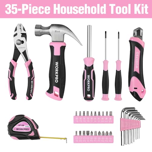 35-Piece Pink Tools Set, Household Tool Kit with Storage Toolbox, Basic Tool Set for Home, Garage, Apartment, Dorm, New House, Back to School - Pink Ribbon - view 3