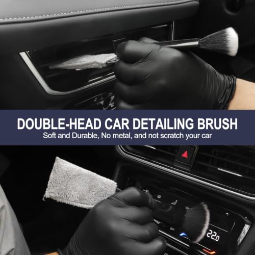 6PCS Car Detailing Brush Set, Boars Hair Car Detailing Brushes, Ultra Soft No Scratch Interior Detail Brush, Car Duster, Car Interior Detailing kit, Car Cleaning Supplies kit for Leather, Air Vents - view 5