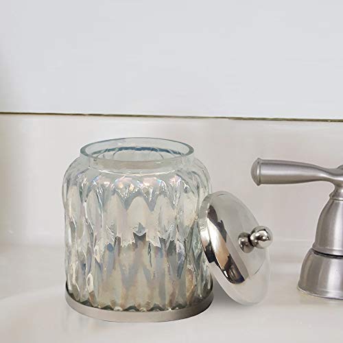 GLA330-1 Glacier Q tip Holder, Bathroom Vanity Glass Storage Organiser Canister, Apothecary Jar Swabs, Round Cotton Balls, Rainbow Lustre Finish (Pack of 2) - view 2