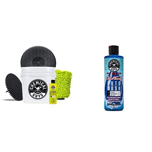 CWS_133_16BK Car Wash Detailing Bucket, Mitt & Accessories Bundle (6 Items) Featuring Glossworkz Gloss Booster Car Wash Soap, 16 oz - Works on Cars, Trucks, SUVs, RVs & More