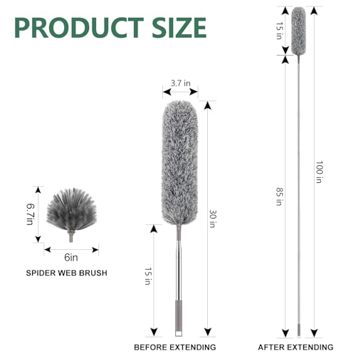 Dusters and Cobweb Brush with Extension Pole for Cleaning, Gray - view 2