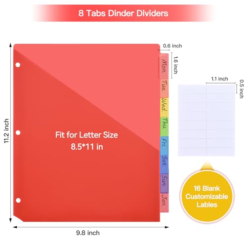 8-Tab Insertable Binder Dividers with Double Pockets - Translucent Plastic Page Separators for 3 Ring Binder, Front & Back Storage, Durable Poly, Letter Size, Rainbow Colors, 2-Pack - view 2