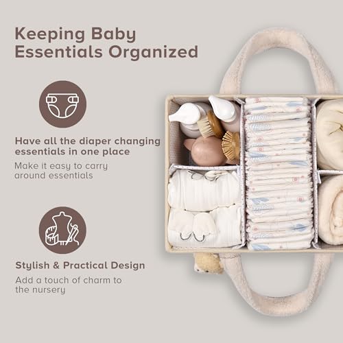Baby Diaper Caddy Organizer with Handle, Boy & Girl Shower Gift Basket, Portable Diaper Storage Basket Bin for Wipes, Newborn Baby Essentials Registry Search Must Haves, Car Caddy Organizer - view 2