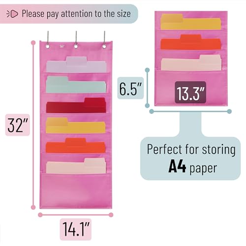 Hanging Wall File Organizer, 6 Pocket, Pink - view 3