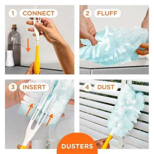 Disposable Duster,10 Pcs Multi-Surface Duster Electrostatic Replacement Head Detachable Handle, 180 Degree Dusters Refills, for Cleaning Home, Office, Blinds, Ceiling - view 5