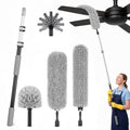 Cobweb Duster Kit with Extension Pole, 110-Inch Reach High Ceiling Fan Duster, Spider Web Brush with Telescoping Pole, Bendable Microfiber Duster for Wall Edges, Corners & Hard-to-Reach Areas