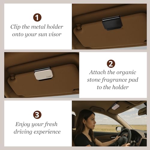 Car Air Freshener - Stone Air Freshener - Car Odor Eliminator for Visor Clip- Natural Scent Starter Kit, Vehicle Scent Diffuser for Cabin, Truck & SUV-Pack of 3 (Teak-Amber-Open Air)-CLIP INCLUDED - view 4