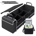 Car Trunk Organizer with Insulated Cooler Bag, Foldable & Waterproof Storage Organizer with Lid for SUV, Truck, Sedan - 4 Large Adjustable Compartments, Heavy Duty & Collapsible Design
