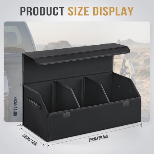 Car Trunk Organizer for SUV & Sedan - Magnetic Lid, Large Capacity PU Leather Waterproof Foldable Storage Box, Adjustable Dividers and Side Handles, Tools, Snacks & Auto Accessories, 29.5"x13"x11.4" - view 2