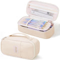 Beige Pencil Case for Girls & Boys – Large Capacity Zippered Pencil Pouch with Multi-Compartment, Aesthetic Pencil Bag for School & Office Supplies